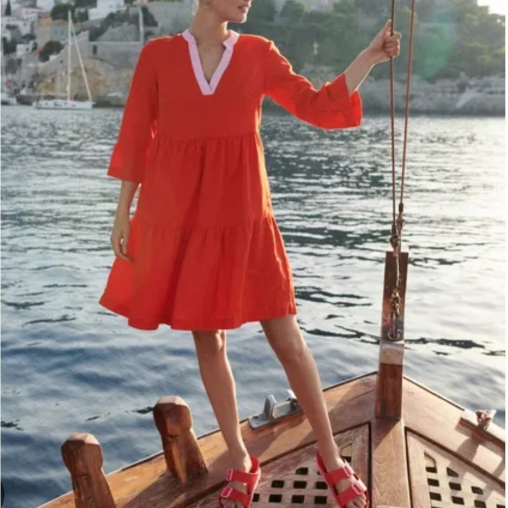 Like New Sophia Linen Short Dress in Fiesta Orange